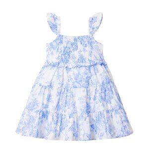 Janie And Jack Blue White Floral Smocked Tiered Dress Girls Sz 10 easter spring